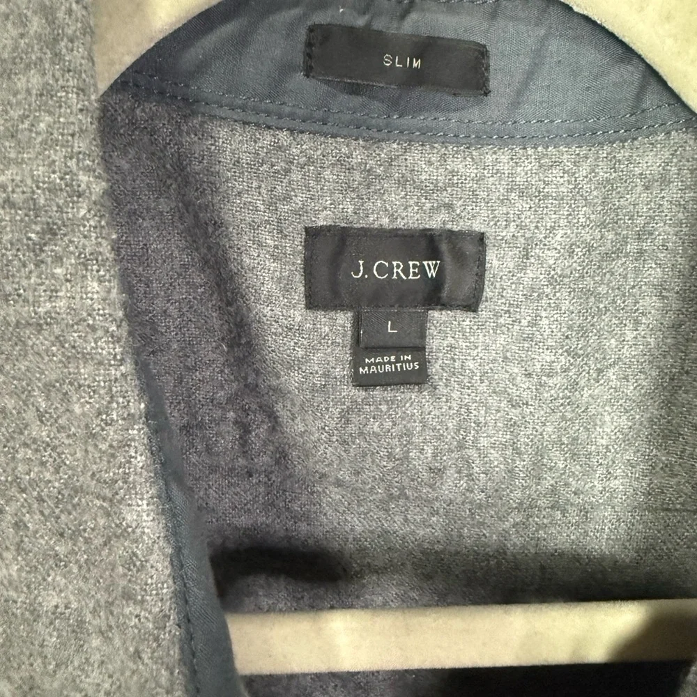 J.Crew Slim Gray Cotton Wool Button Down Shirt Elbow Patch Size‎ L